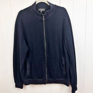 Robert Barakett Full Zip Lightweight Sweater Navy Mens Size 2XL Ribbed Trim